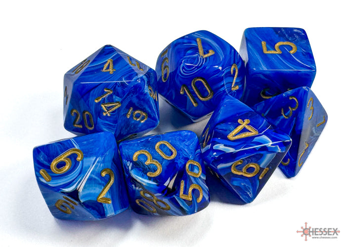 Vortex Blue/gold Polyhedral 7-Dice Set
