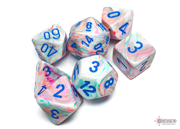 Festive Pop Art/blue Polyhedral 7-Dice Set