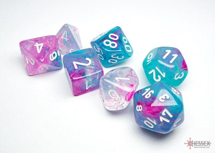 Chessex: Nebula Wisteria/white Luminary Polyhedral 7-Dice Set