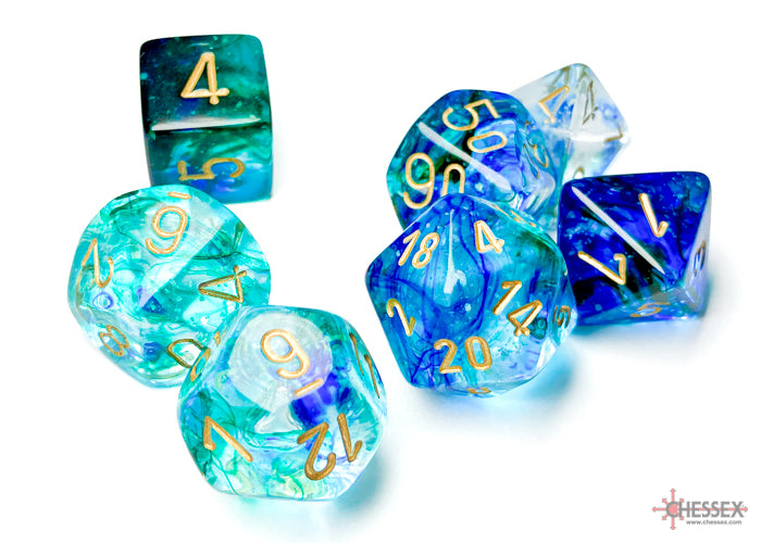 Chessex: Nebula Oceanic/gold Luminary Polyhedral 7-Dice Set