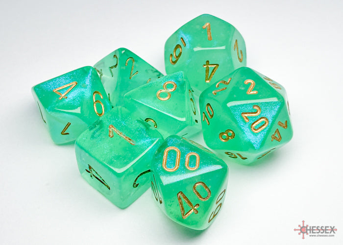 Chessex: Borealis Light Green/gold Luminary Polyhedral 7-Dice Set
