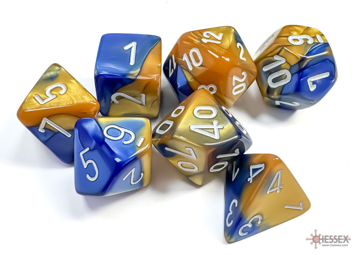 Gemini Blue-Gold/white Polyhedral 7-Dice Set