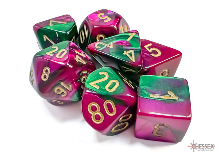 Gemini Green-Purple/gold Polyhedral 7-Dice Set