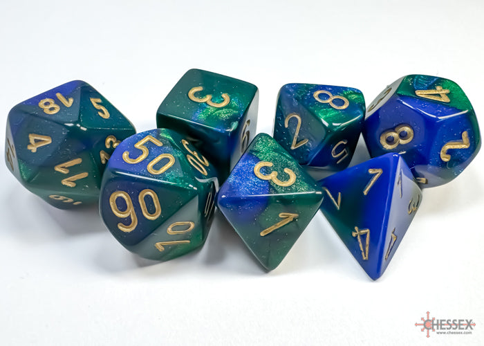 Gemini Blue-Green/gold Polyhedral 7-Dice Set