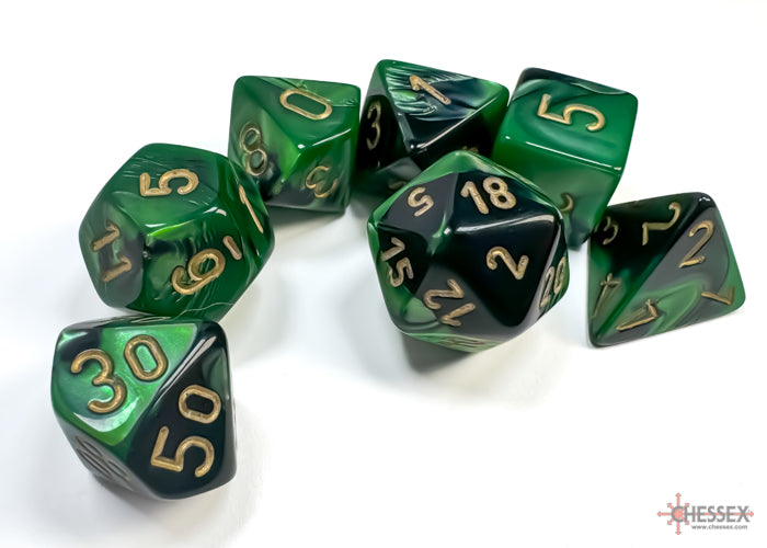 Chessex: Gemini Black-Green/gold Polyhedral 7-Dice Set