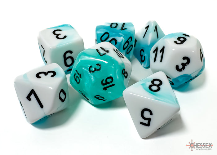 Gemini Teal-White/black Polyhedral 7-Dice Set