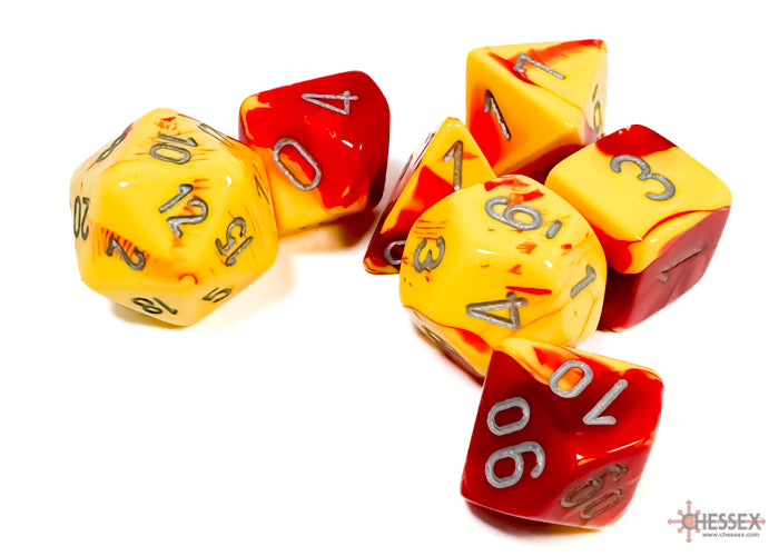 Gemini Red-Yellow/silver Polyhedral 7-Dice Set