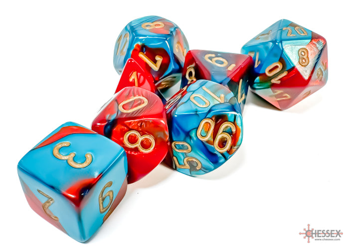 Gemini Red-Teal/gold Polyhedral 7-Dice Set