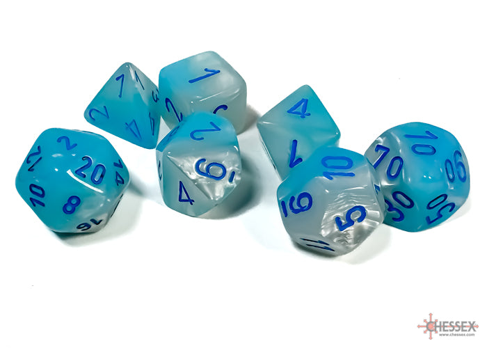 Gemini Pearl Turquoise-White/blue Luminary Polyhedral 7-Dice Set