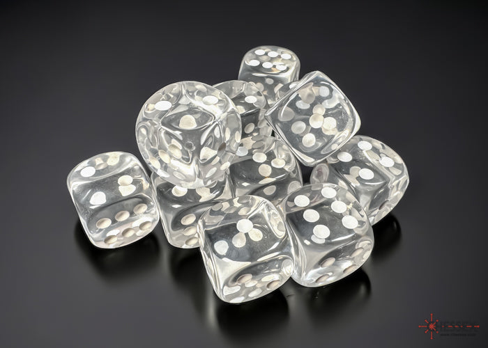 Chessex: Translucent Clear/white 16mm d6 Dice Block (12 dice)