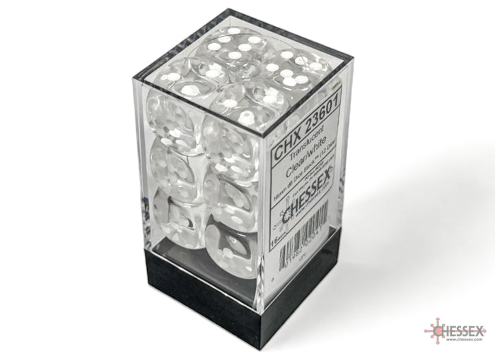 Chessex: Translucent Clear/white 16mm d6 Dice Block (12 dice)
