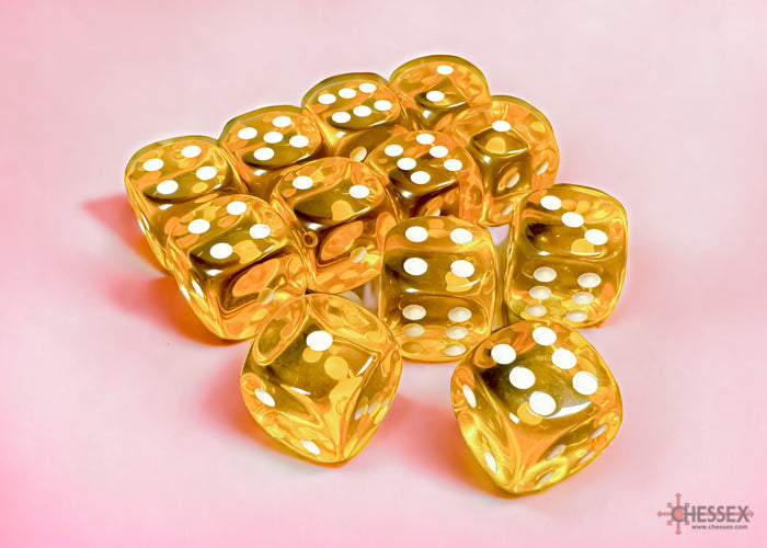 Chessex: Translucent Yellow/white 16mm d6 Dice Block (12 dice)