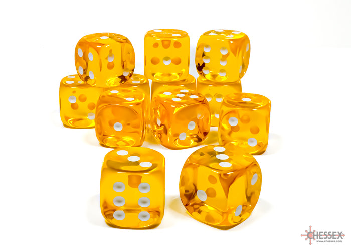 Chessex: Translucent Yellow/white 16mm d6 Dice Block (12 dice)