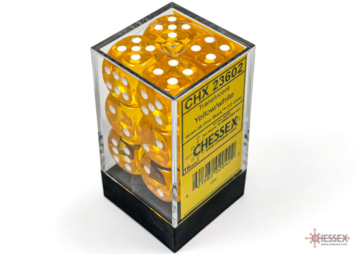 Chessex: Translucent Yellow/white 16mm d6 Dice Block (12 dice)