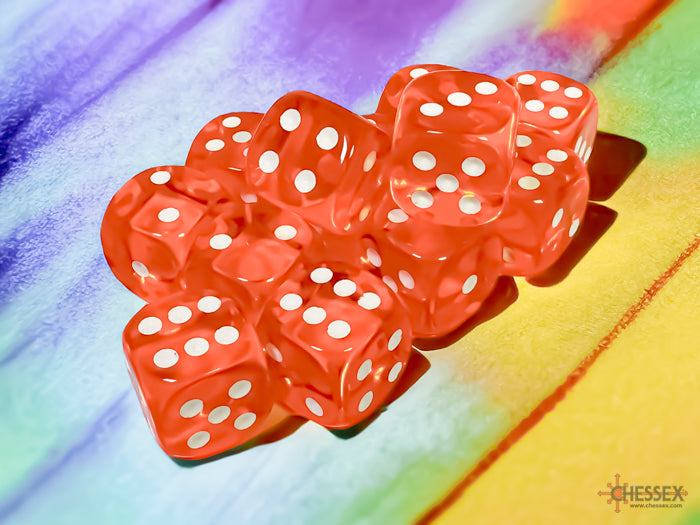 Chessex: Translucent Orange/white 16mm d6 Dice Block (12 dice)