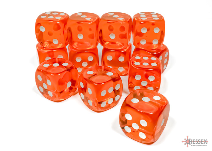 Chessex: Translucent Orange/white 16mm d6 Dice Block (12 dice)