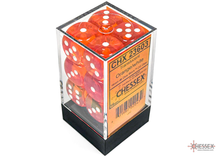 Chessex: Translucent Orange/white 16mm d6 Dice Block (12 dice)