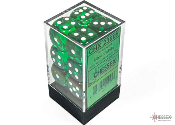 Chessex: Translucent Green/white 16mm d6 Dice Block