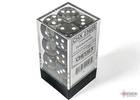 Chessex: Translucent Smoke/white 16mm d6 Dice Block