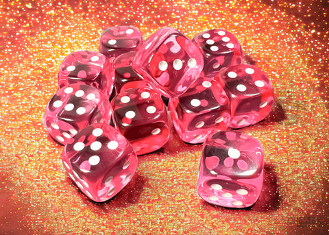 Chessex: Translucent Pink/white 16mm d6 Dice Block