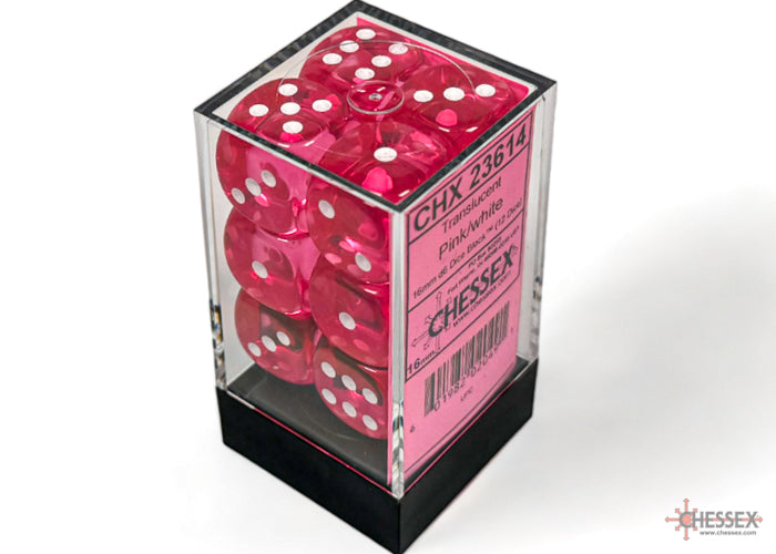 Chessex: Translucent Pink/white 16mm d6 Dice Block