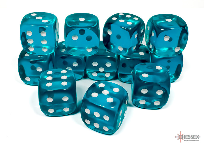 Chessex: Translucent Teal/white 16mm d6 Dice Block