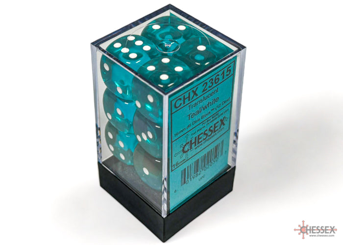Chessex: Translucent Teal/white 16mm d6 Dice Block