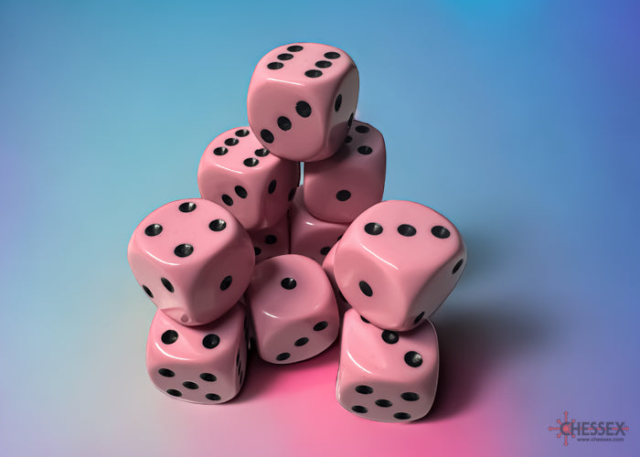 Chessex: Opaque Pastel Pink/black 16mm d6 Dice Block