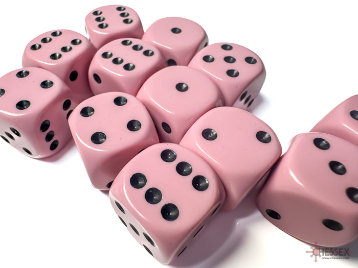 Chessex: Opaque Pastel Pink/black 16mm d6 Dice Block