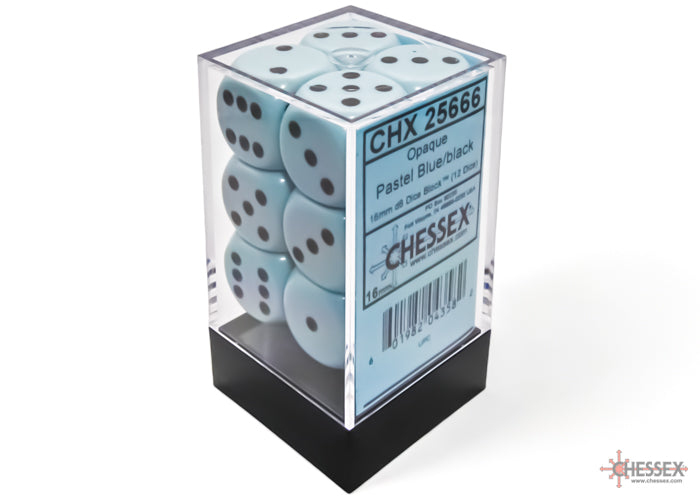 Chessex: Opaque Pastel Blue/black 16mm d6 Dice Block