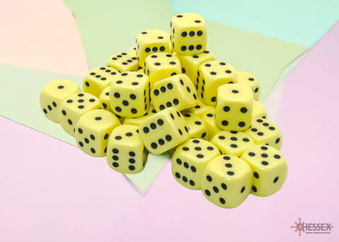 Chessex: Opaque Pastel Yellow/black 12mm d6 Dice Block (36 dice)