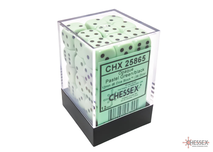 Chessex: Opaque Pastel Green/black 12mm d6 Dice Block (36 dice)