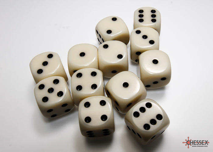 Chessex: Opaque Ivory/black 16mm d6 Dice Block