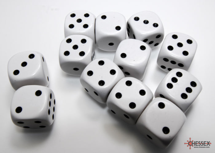 Chessex: Opaque White/black 16mm d6 Dice Block