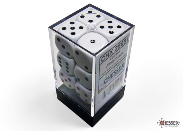 Chessex: Opaque White/black 16mm d6 Dice Block
