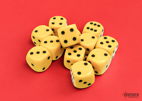 Chessex: Opaque Yellow/black 16mm d6 Dice Block
