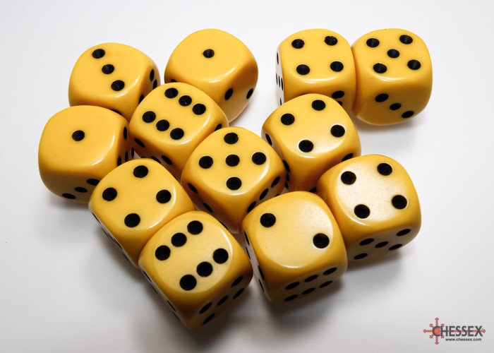Chessex: Opaque Yellow/black 16mm d6 Dice Block