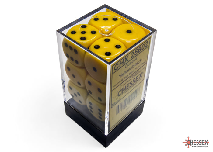 Chessex: Opaque Yellow/black 16mm d6 Dice Block