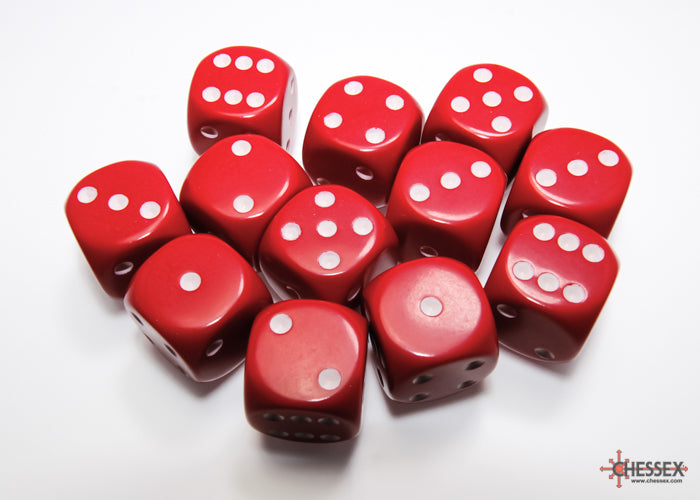 Chessex: Opaque Red/white 16mm d6 Dice Block