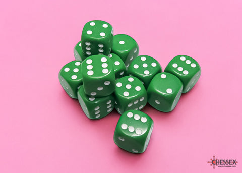 Chessex: Opaque Green/white 16mm d6 Dice Block