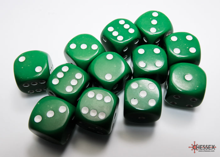 Chessex: Opaque Green/white 16mm d6 Dice Block