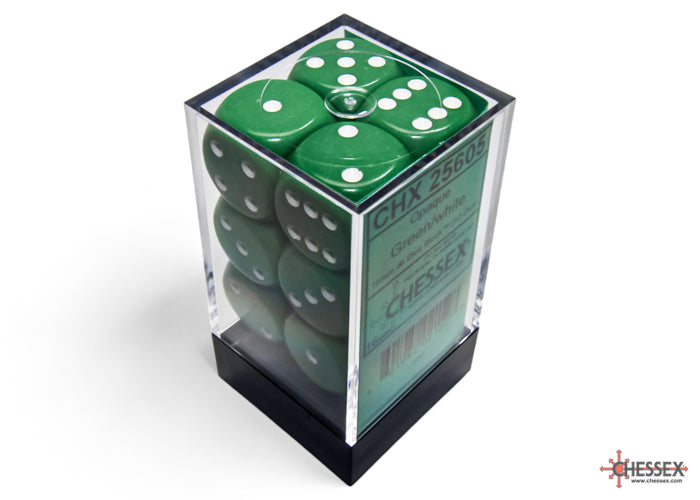 Chessex: Opaque Green/white 16mm d6 Dice Block