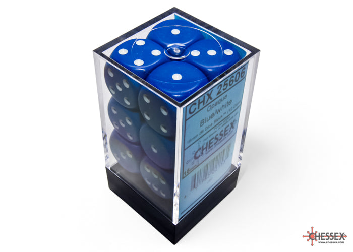 Chessex: Opaque Blue/white 16mm d6 Dice Block