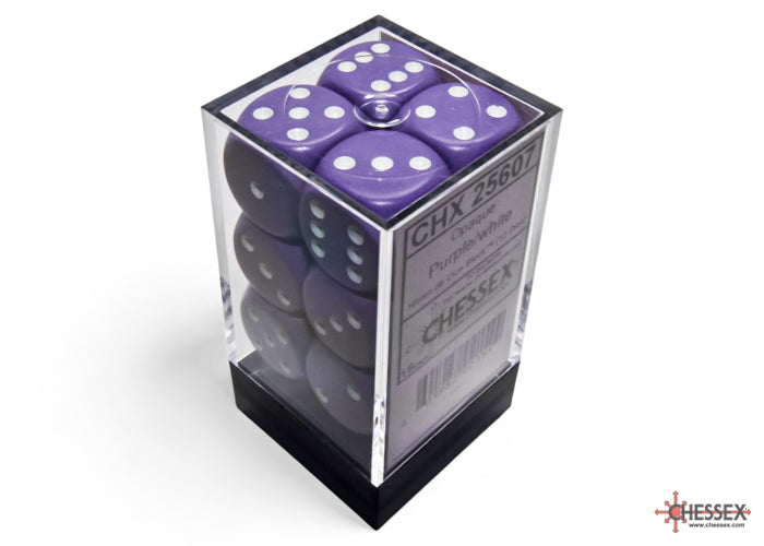 Chessex: Opaque Purple/white 16mm d6 Dice Block