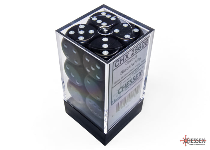 Chessex: Opaque Black/white 16mm d6 Dice Block