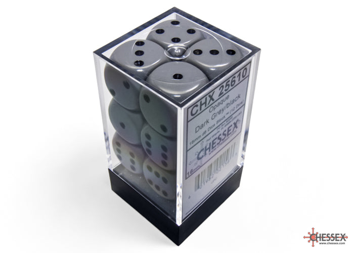 Chessex: Opaque Grey/black 16mm d6 Dice Block