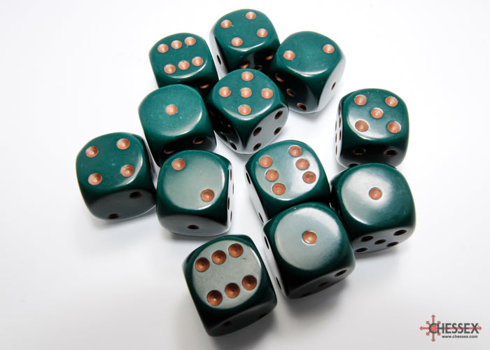 Chessex: Opaque Dusty Green/copper 16mm d6 Dice Block