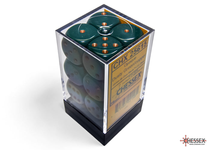Chessex: Opaque Dusty Green/copper 16mm d6 Dice Block