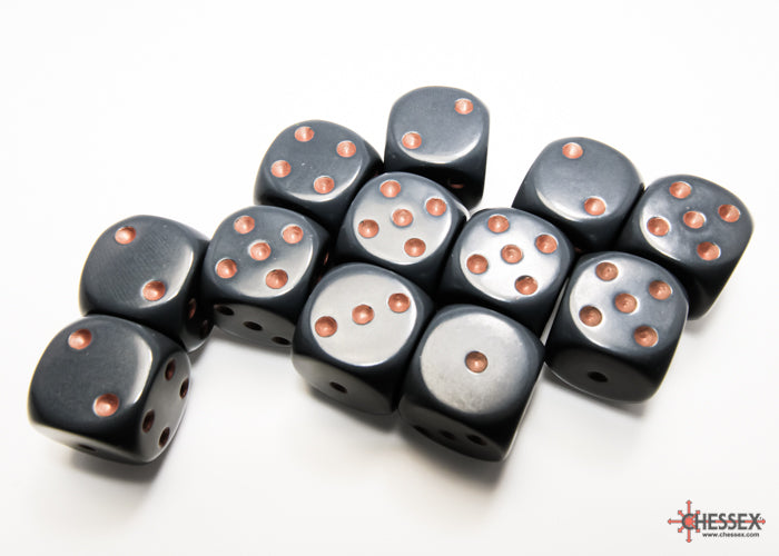 Chessex: Opaque Dark Grey/copper 16mm d6 Dice Block