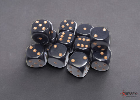 Chessex: Opaque Black/gold 16mm d6 Dice Block